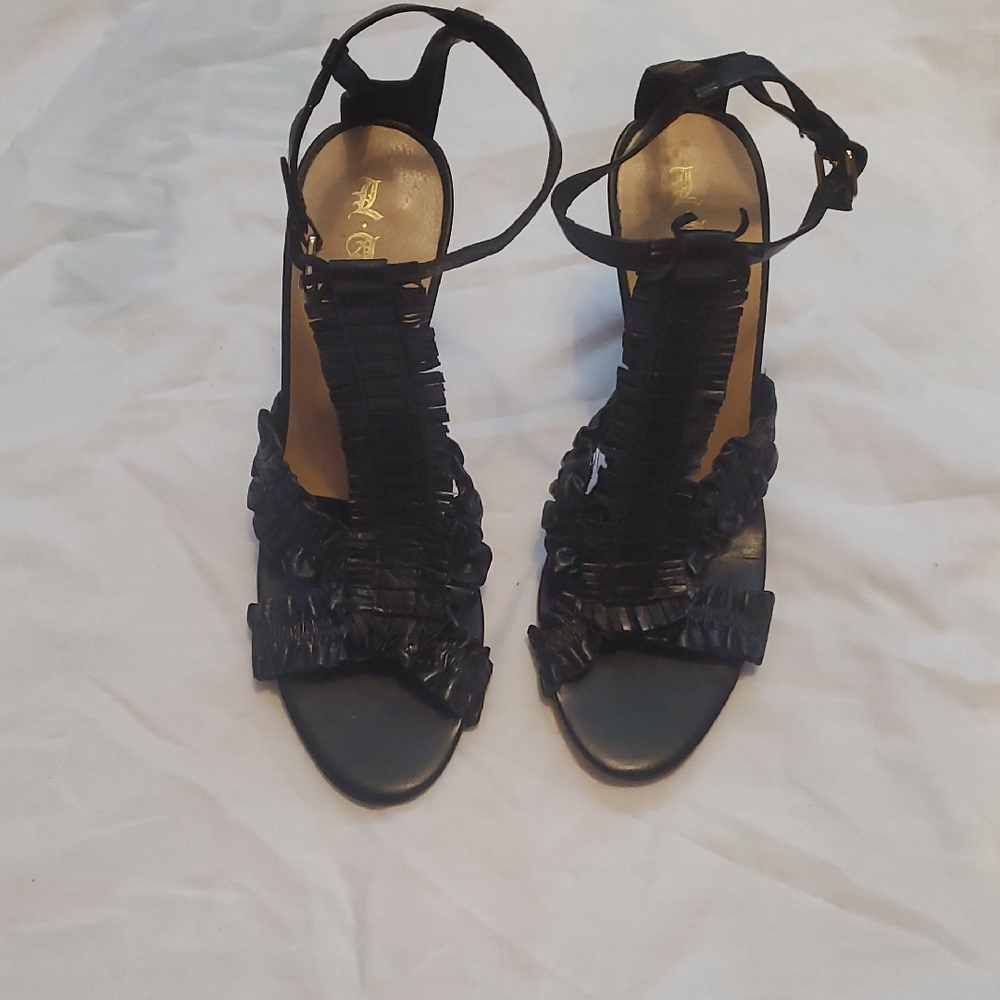 L.a.m.b Heel Sandel. Elegant Black Strappy Women's Shoes